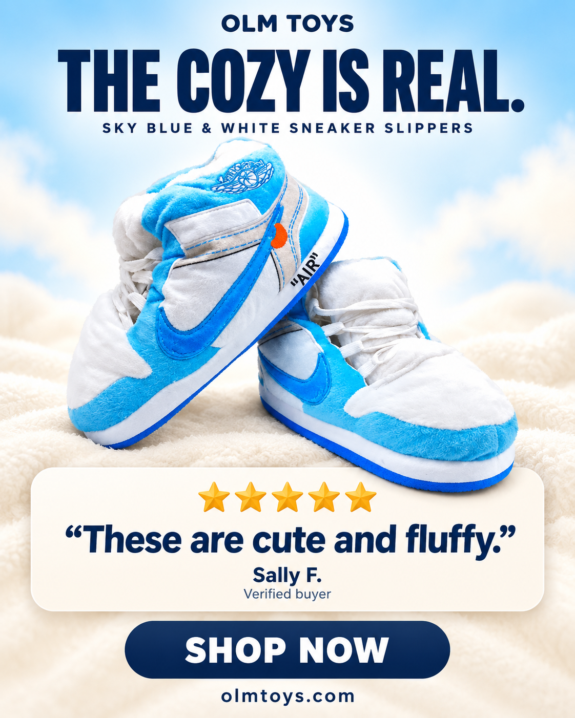 Pantuflas deportivas Off-White OG azul Jordan 1 unisex para adultos y niños