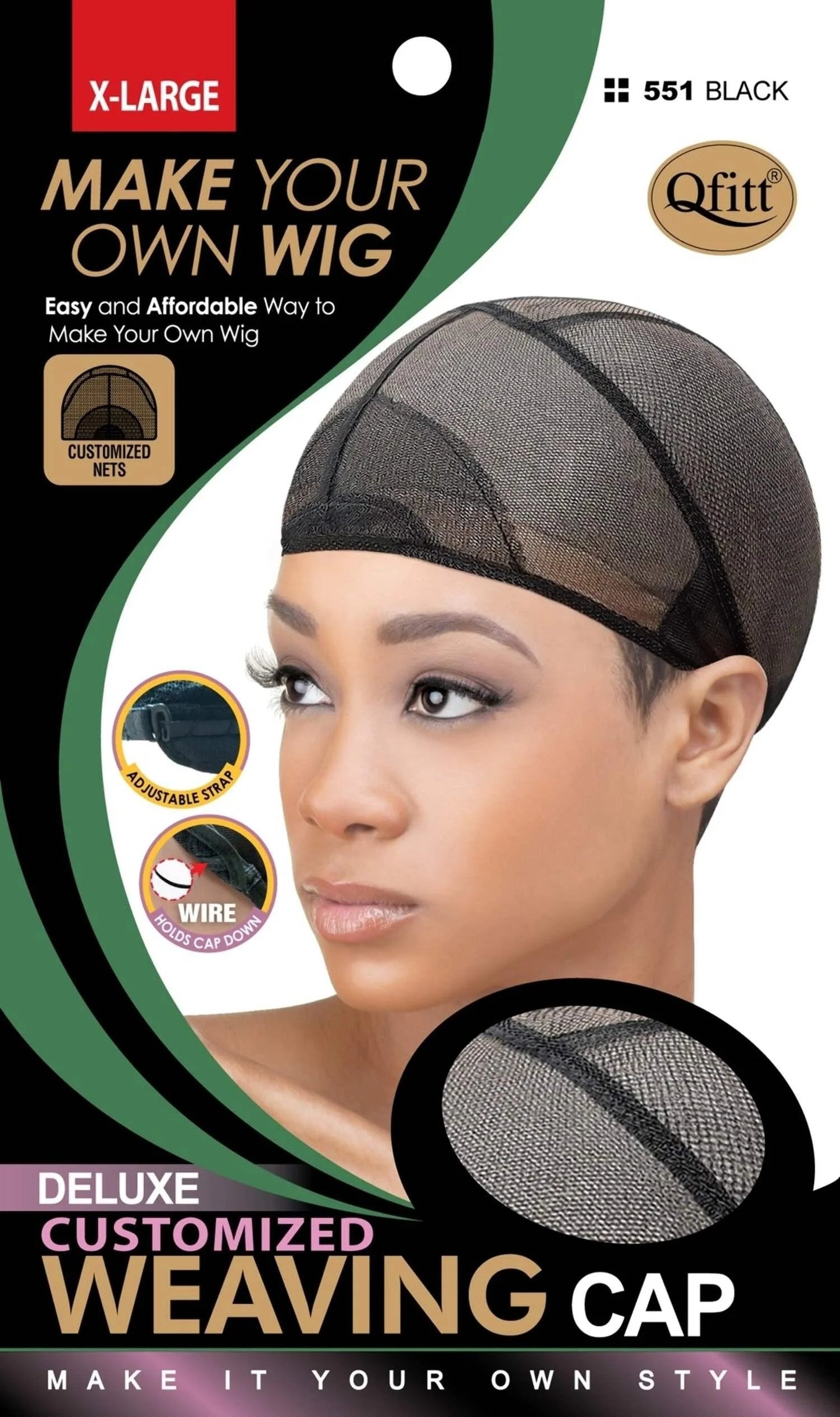 Qfitt Deluxe Custom Weaving Cap 551, Black, X-Large