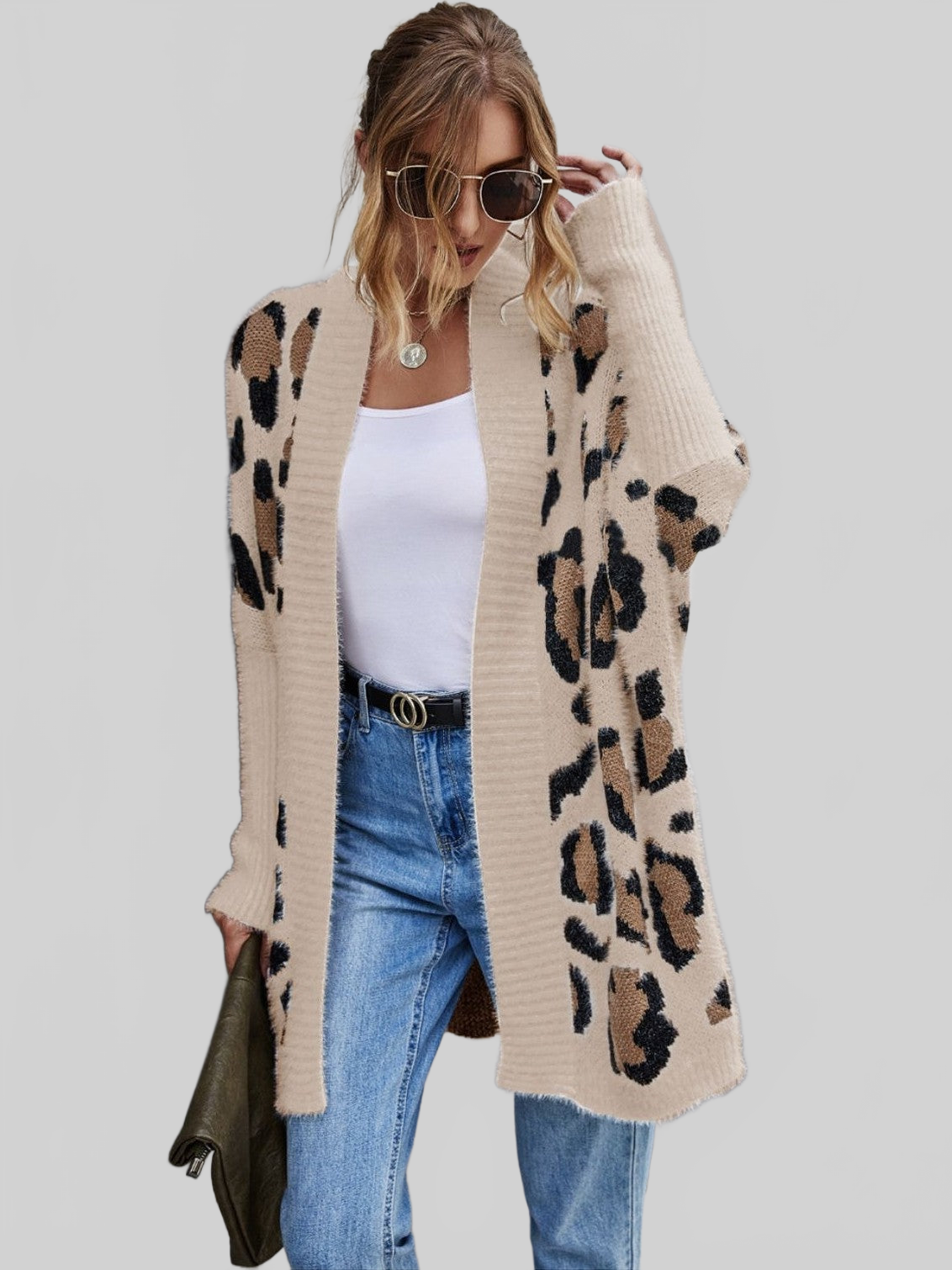 Cárdigan de mujer con estampado de leopardo peludo