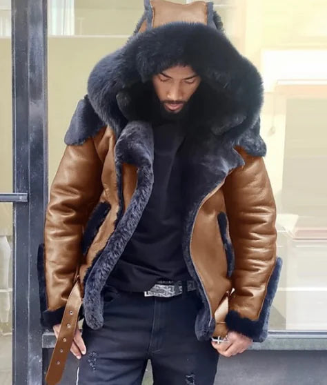 Howl Men's Coat - Thick PU Leather Jacket with Hood
