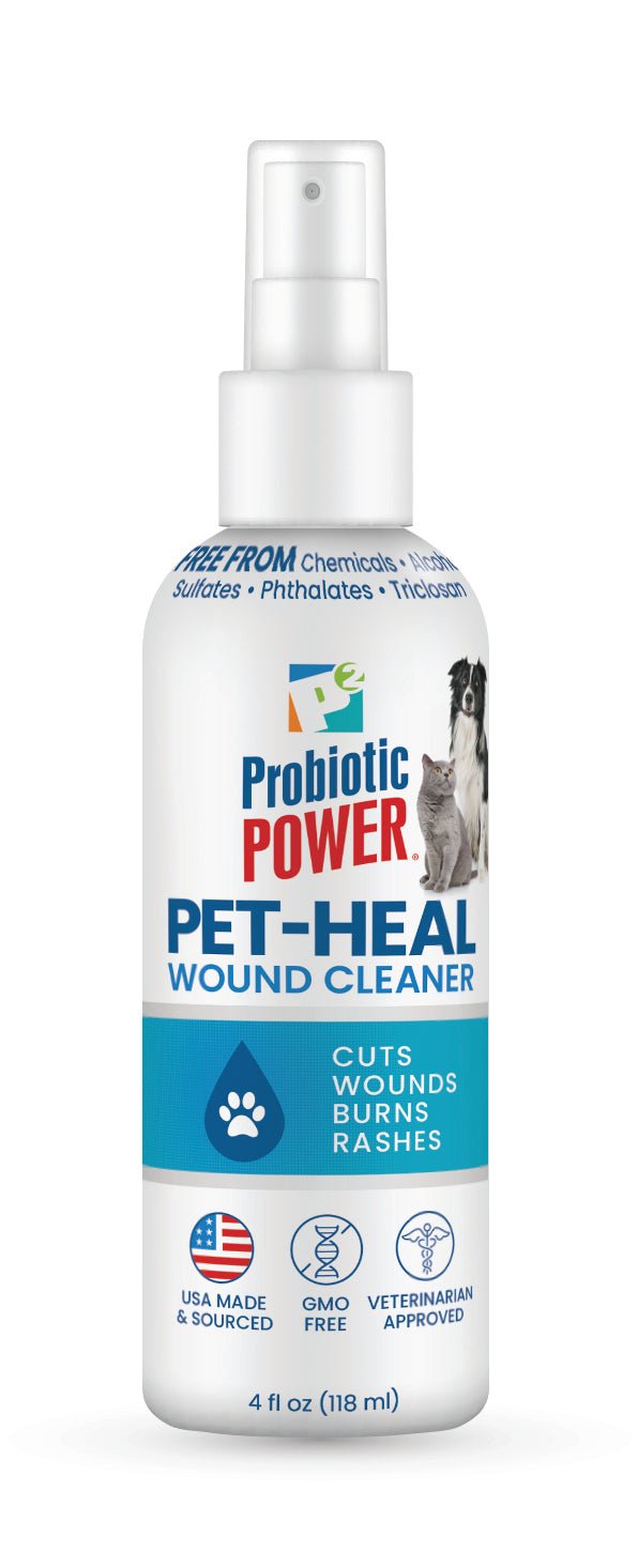 Limpiador de heridas probiótico Pet-Heal para perros y gatos, 118 ml – Aprobado por veterinarios, totalmente natural, orgánico, vegano, ecológico, sin OGM, hipoalergénico, seguro para niños