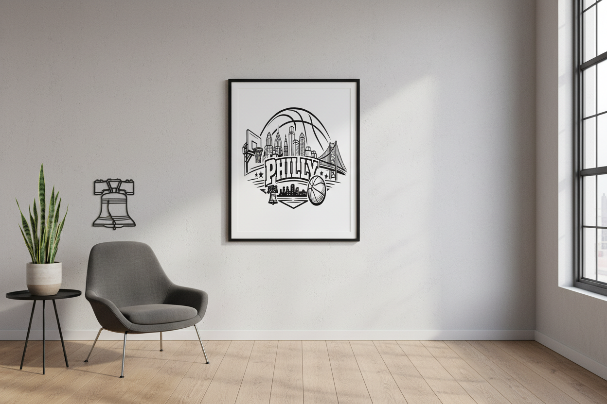 Philly Skyline Basketball Poster | Philadelphia City Pride Wall Art
