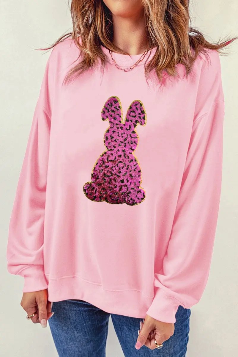 Sweaters Love Salve Pink Cheetah Easter Women's Graphic Sweatshirt Casual Style