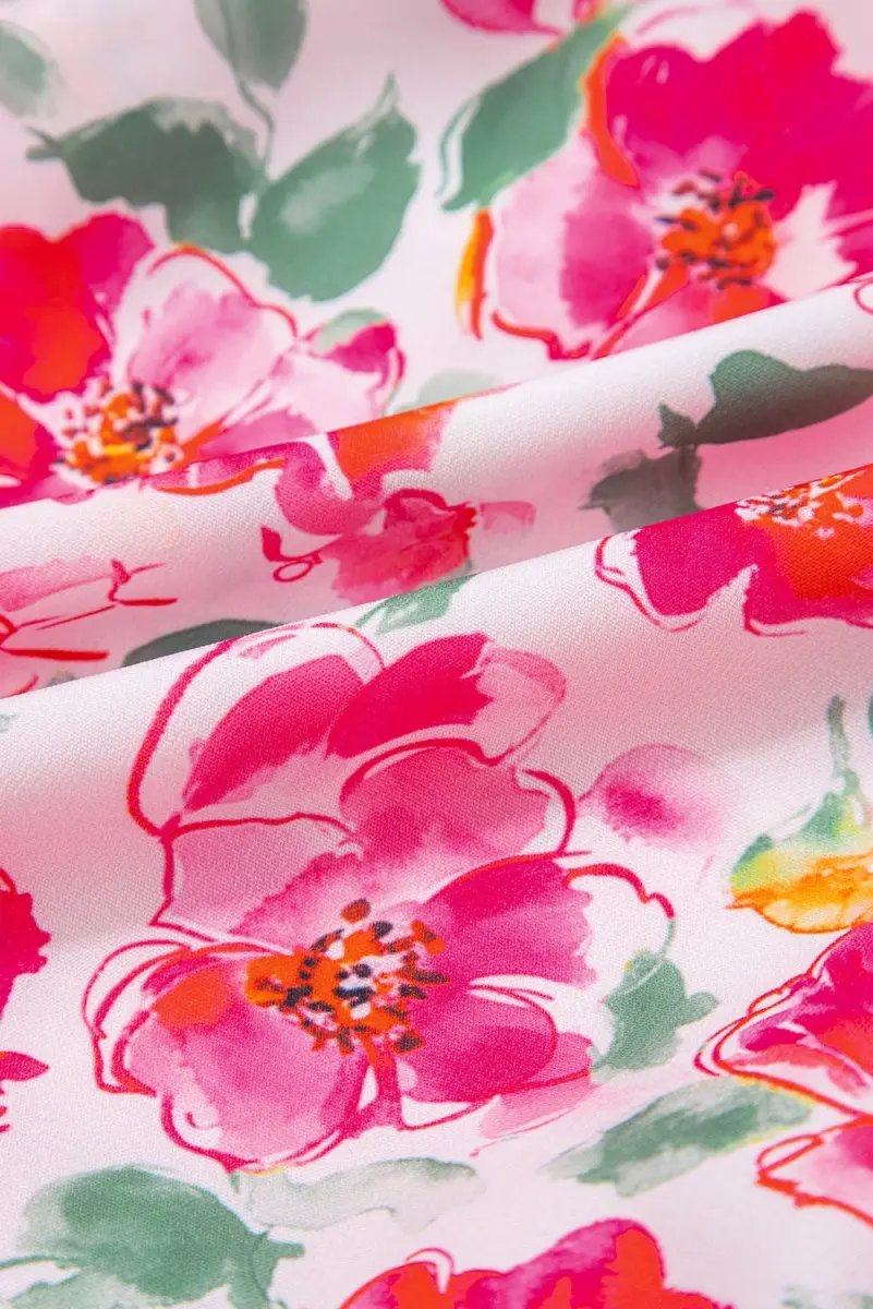 Pants Love Salve Pink Floral Blouse Daily Wear Women's Top Ruffled V-Neck Cute
