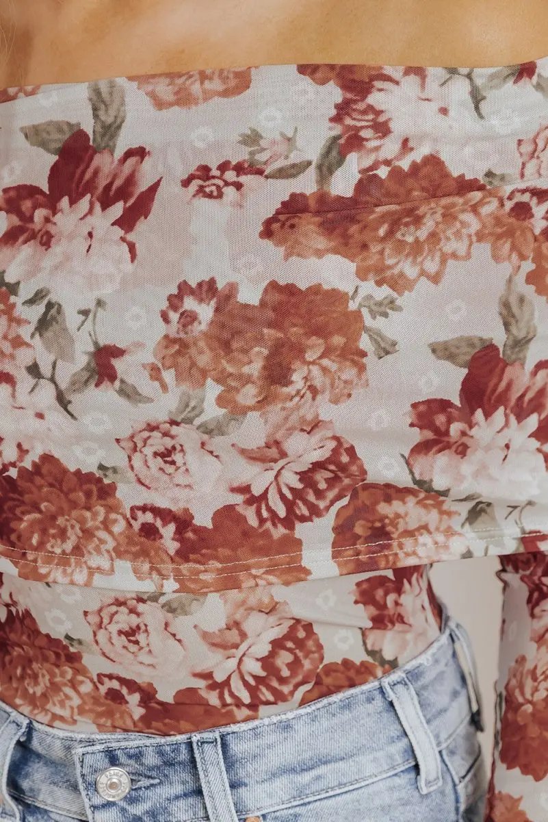 Tops/Bodysuits Love Salve Pink Floral Sheer Bodysuit Women's Spring Fashion Long Sleeve Sheath Top