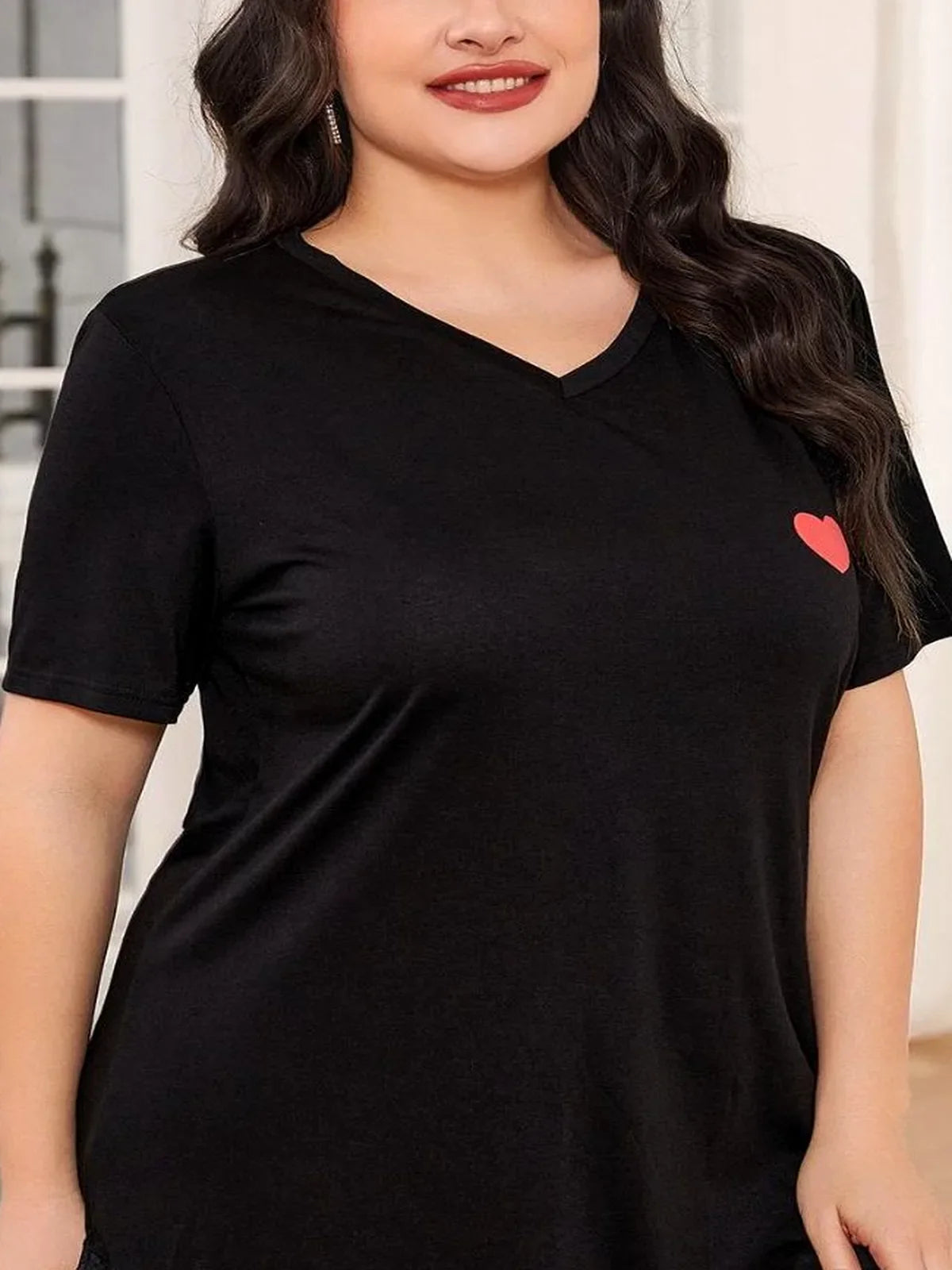 Lace Trim V-Neck Short Sleeve Night Dress