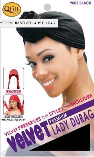 Qfitt Premium Velvet Lady Du-Rag Durag Black (9003) Hair Wrap