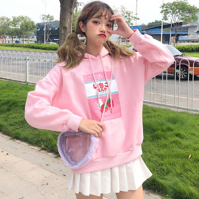 Sudadera con Capucha de Leche de Fresa