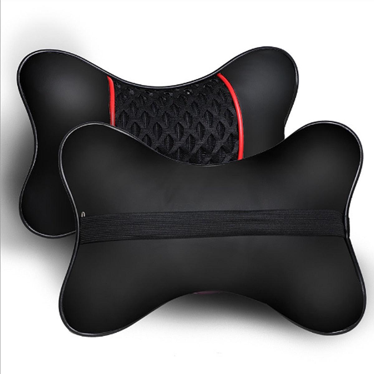 2Pcs PU Leather Knitted Car Pillows Headrest Neck Rest Cushion Support Seat Accessories Auto Black Safety Pillow Universal Decor Car Neck Pillows Headrest Relief Filled Fiber Universal Car Pillow Both Side Pu Leather Pack Headrest For Car Neck Pillow