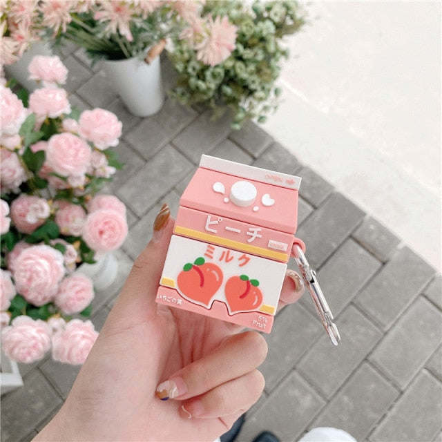 Estuche para AirPods con forma de cartón de leche de durazno
