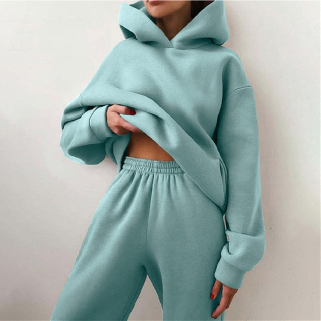 Tracksuit Fleece Sweatshirts Two Piece Set Oversized Sports Hoodie Suit