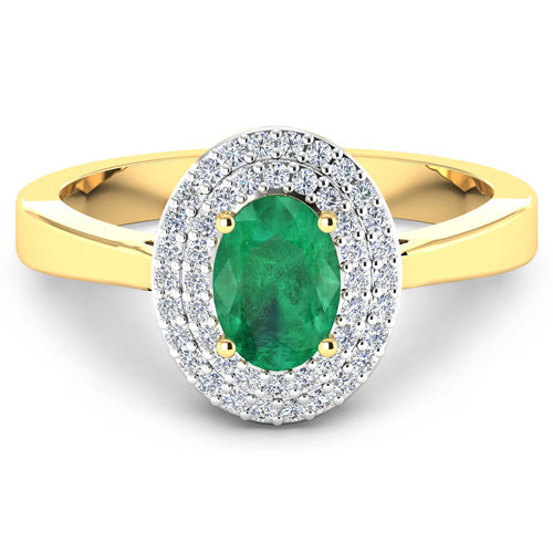 0.88 Carat Genuine Zambian Emerald and White Diamond 14K Yellow Gold Ring