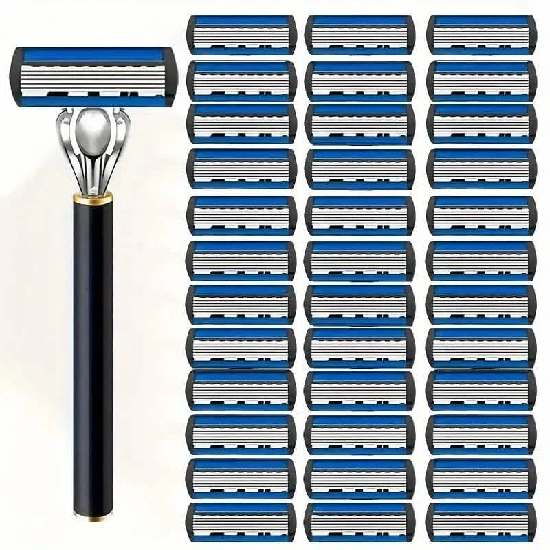 Replacement Razor Blades Safety Shaver Set with Anti-Slip Metal Handle with 1 Razor + 36 Blades