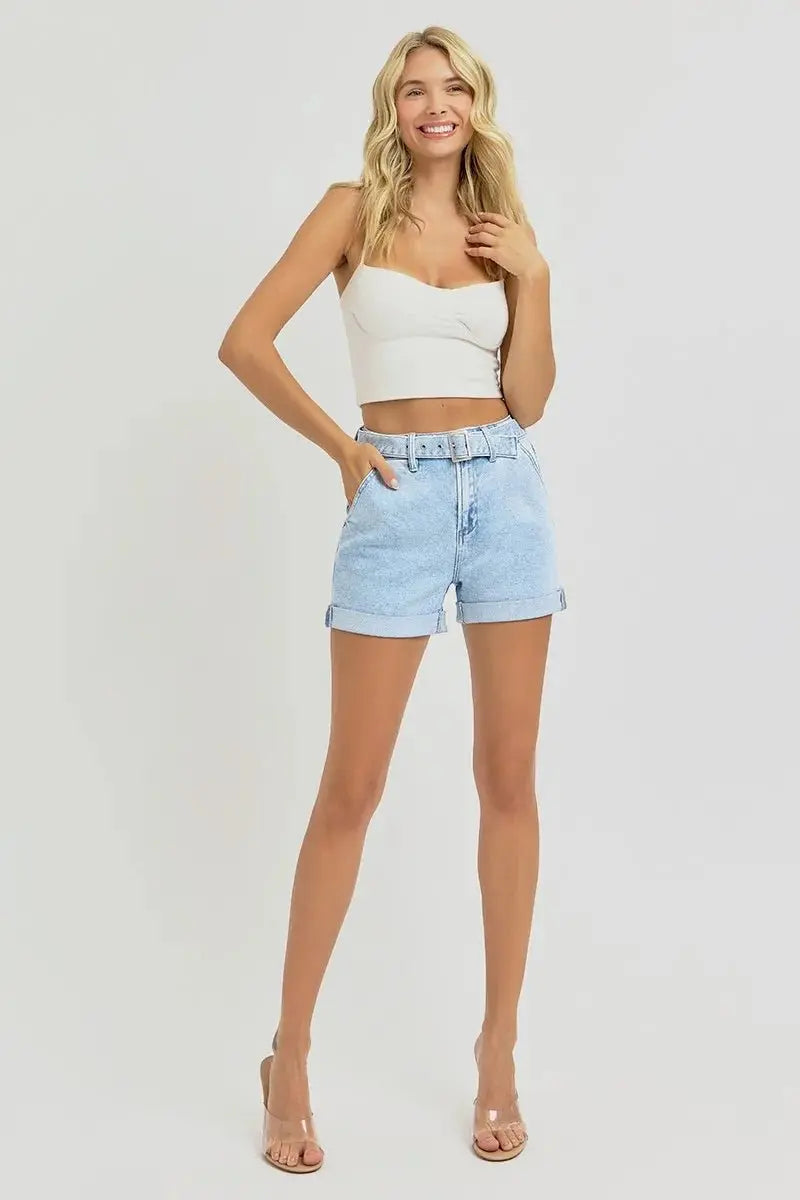 Denim Shorts - High Rise Roll Up - Plus Size