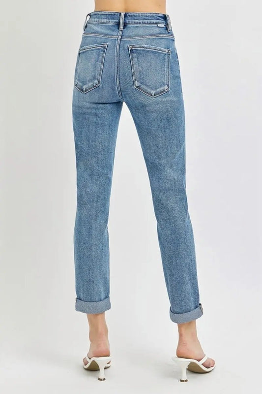 Shoes Trendsi Risen Jeans Mujer de tiro alto y bajo con dobladillo enrollado - Denim casual, Envío desde EE. UU.
