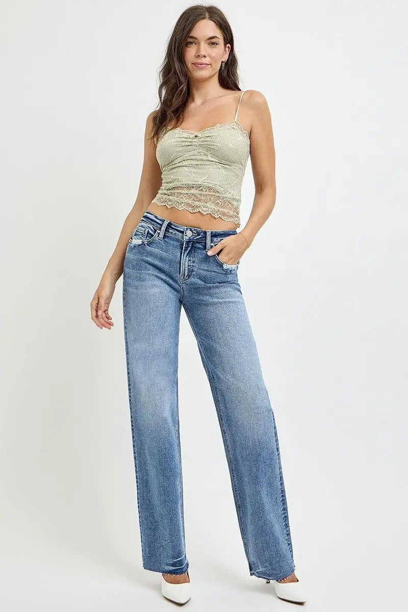 Women's Straight Leg Jeans Jeans - High Rise with Pockets - Everyday Straight Leg