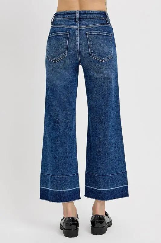 Women's Cropped Jeans Cropped Jeans - Tummy Control High Rise - Wide Hem Everyday