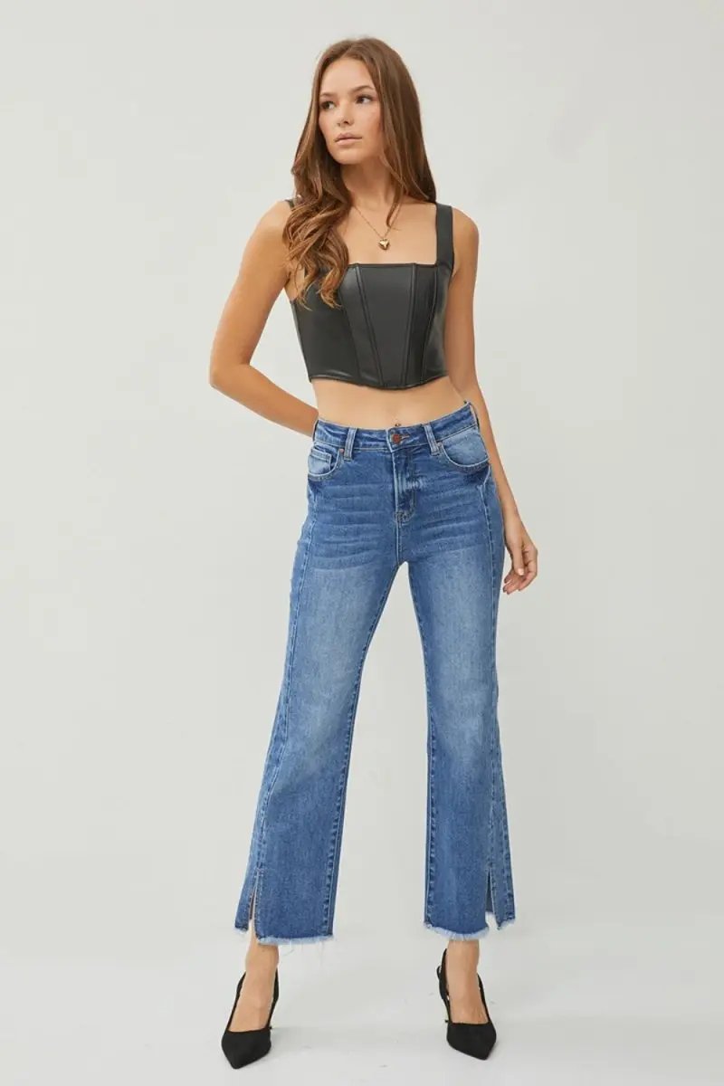 Accessories Trendsi High Waist Jeans Women's Casual Raw Hem Slit Straight Leg Denim