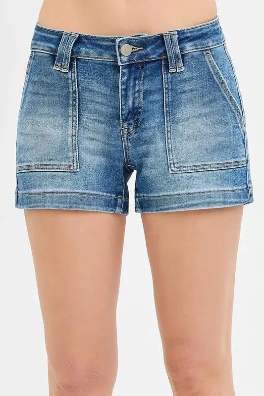 Women's Denim Shorts Low Rise Patch Pocket | Trendsi