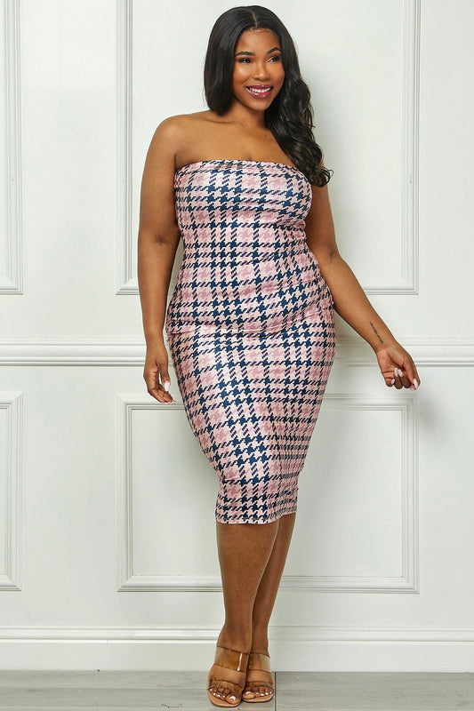Vestido midi tubo ceñido Damari estampado de talla grande - Rosa