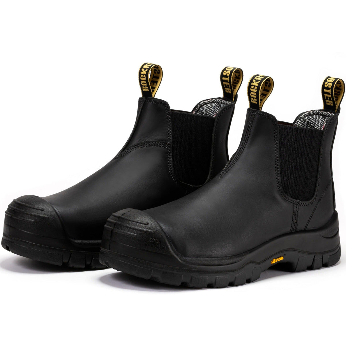 ROCKROOSTER Beaufort Botas de Trabajo de Cuero sin Cordones con Puntera Compuesta para Hombre, Negras, de 6 Pulgadas VAK630