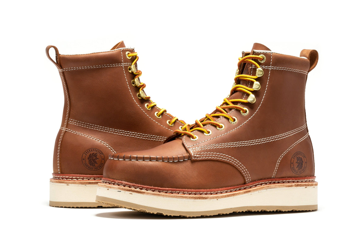 Botas de trabajo Norwood de 6 pulgadas con puntera de acero y cuña color marrón para hombre ROCKROOSTER SAP621