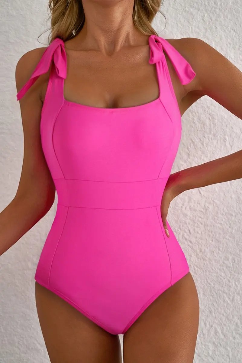 Accessories Love Salve Rose Red Swimsuit Women's Trendy Swimwear Open Back Knotted Shoulder