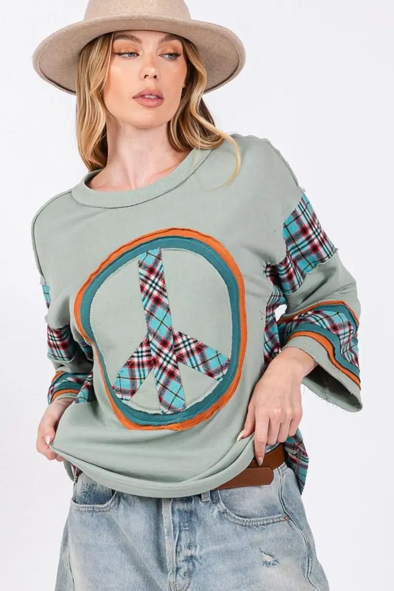 T-Shirts Trendsi Plaid Patch Top Women's Casual Tee - Soft & Trendy T-Shirt
