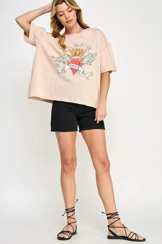 T-Shirts Trendsi SAGE+FIG Graphic Oversized Tee Women's Casual T-Shirt Soft & Comfy