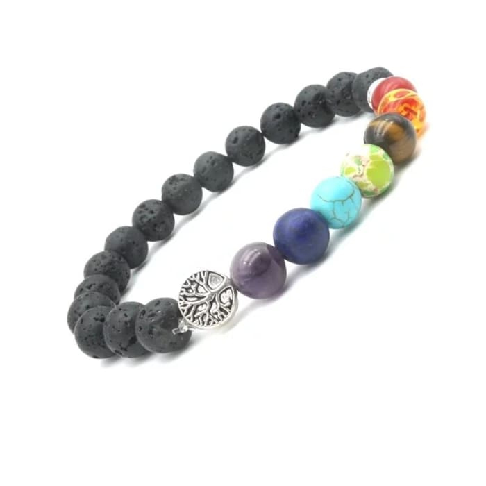 Seven Chakras Tree of Life Charms lava stone bracelet