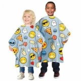 Social Kids Vinyl Shampoo Cape 36" Hair Cutting Drape, Emoji Alien Ghost Peace Candy, Gray