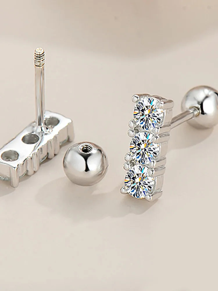 Sterling Silver 925 Moissanite Stud Earrings 0.6ct Total Straight Row
