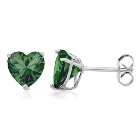 Sterling Silver Filled High Polish Finish Green Heart Shaped Stud Earrings 925 Sterling Silver 7mm
