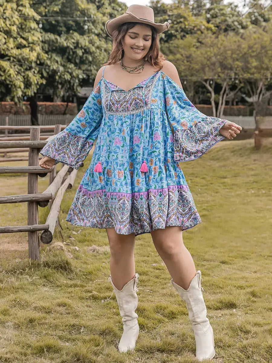 Dresses Trendsi Printed Mini Dress Women's Plus Size Date Night Long Sleeve Chic