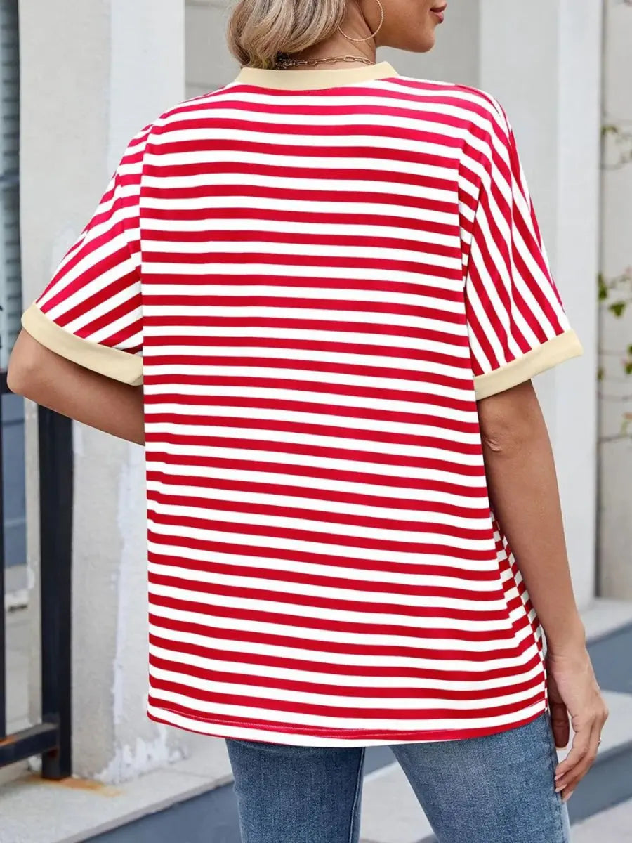 T-Shirts Trendsi Striped Tee Women's Casual Round Neck Top Soft, Stylish