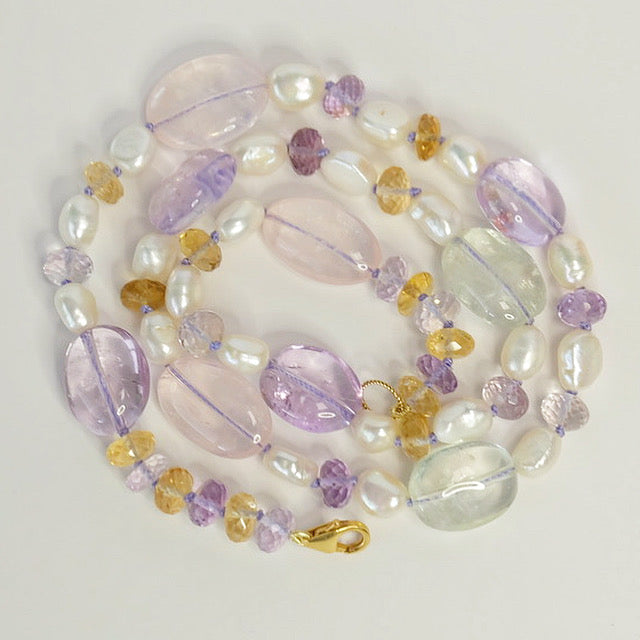 Mixed Gemstone Candy Necklace: Hand-Knotted Ametrine & Citrine