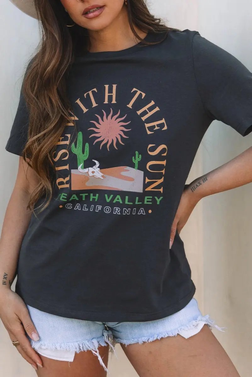 Women's Graphic T-Shirt - Soft Summer Daily Wear - Dark Grey Western