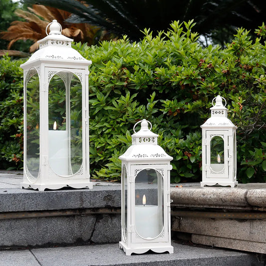 Juego de 3 farolillos decorativos de vela vintage (blancos)