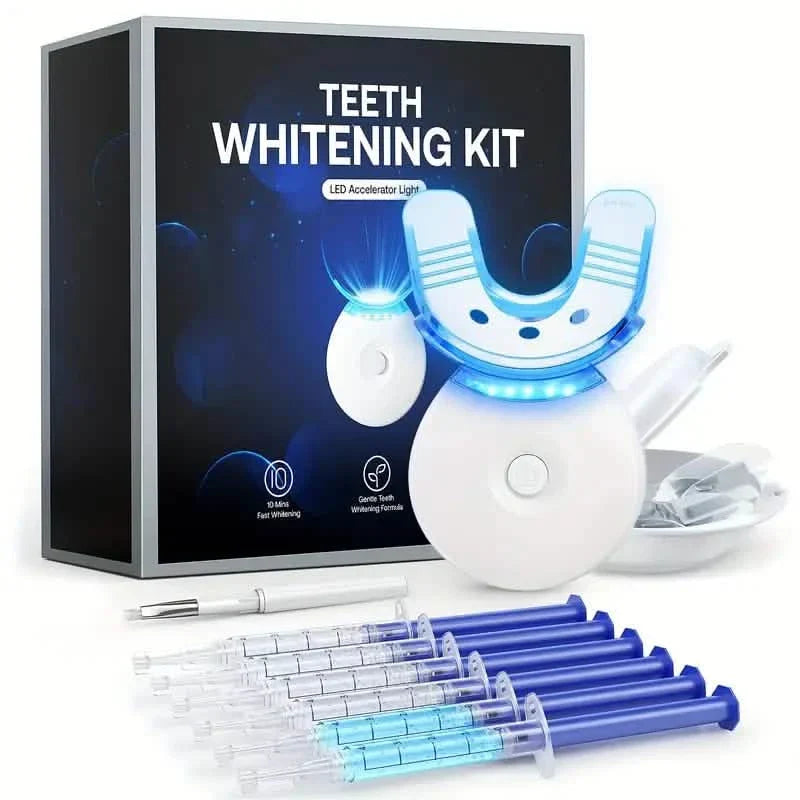 Teeth Whitening Gel Kit with 6 Teeth Cleaning Gel + 2 Dental Trays + Cleaning Led Light