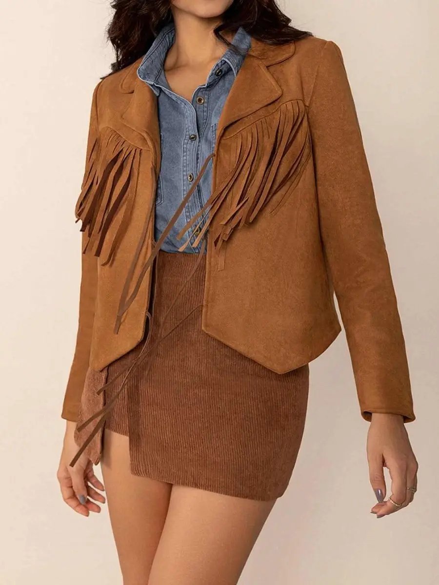 Jackets Trendsi Tied Tassel Jacket Women's Collared Neck Long Sleeve Outerwear - Stylish & Trendy