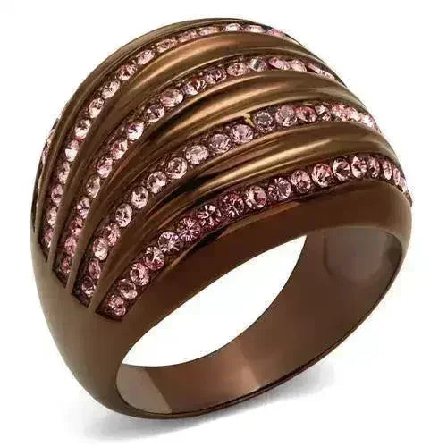 TK1789LC - IP Coffee Stainless Steel Ring with Light Rose Crystal