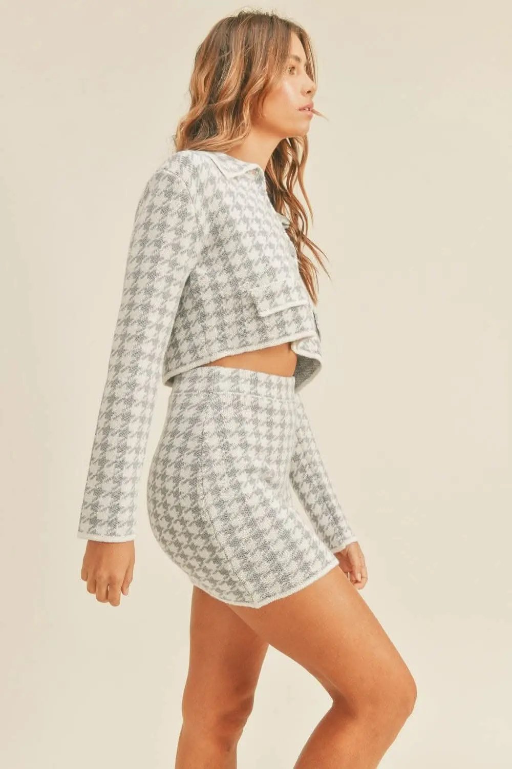 Trendsi Women's Houndstooth Knit Set — Matching Sweater & Skirt Outfit