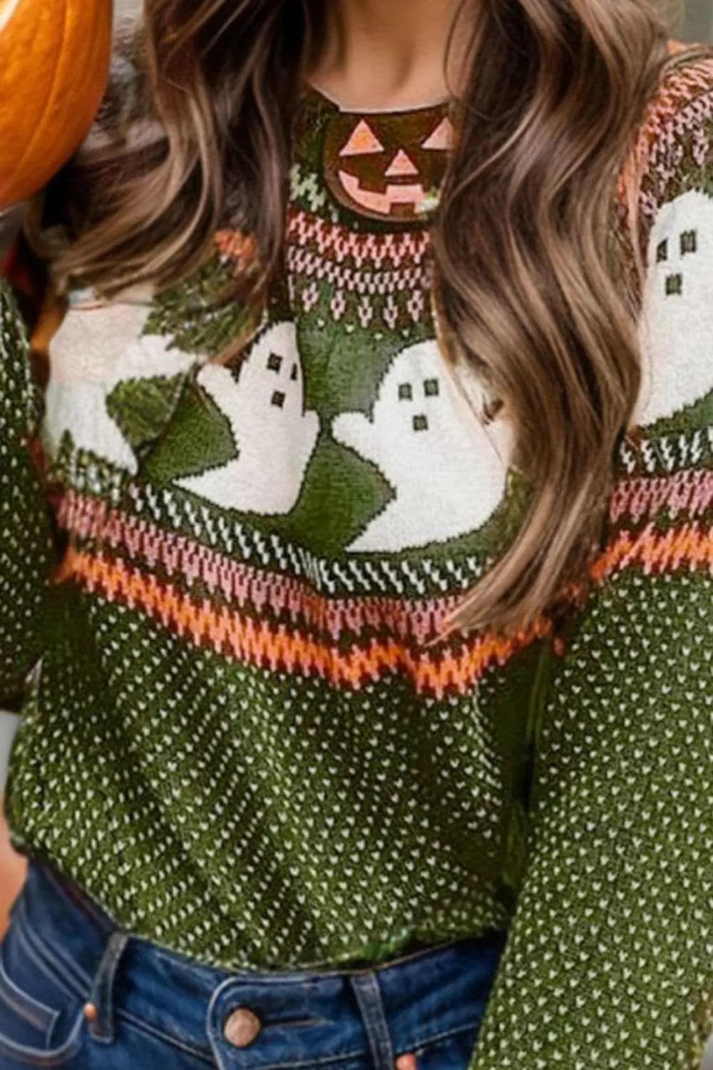 Trendsi Ghost Print Sweater Long Sleeve — Cozy Knit Top