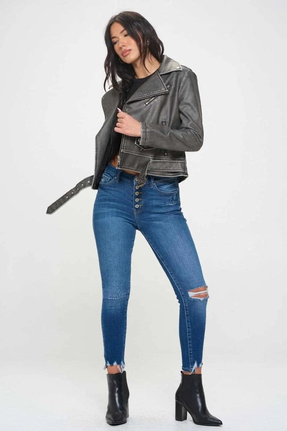 Jackets Trendsi Chic vegan leather biker jacket