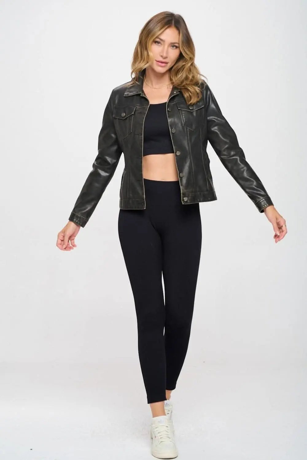 Outerwear Trendsi Chic vegan leather cargo shacket