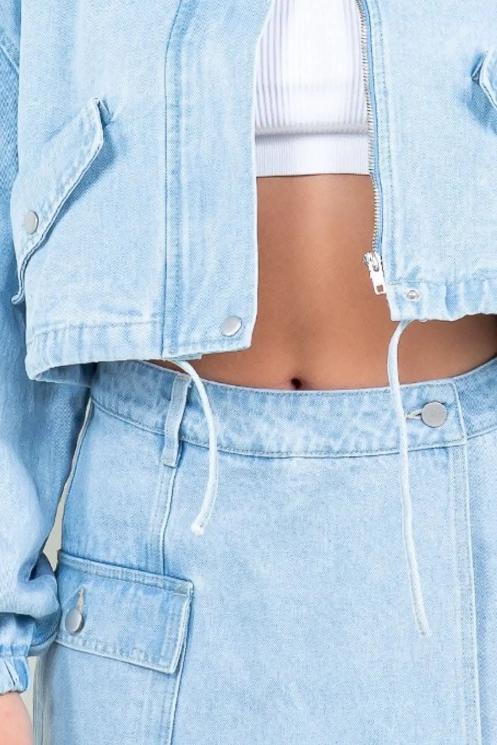 Jackets Trendsi Cropped denim jacket with drawstring