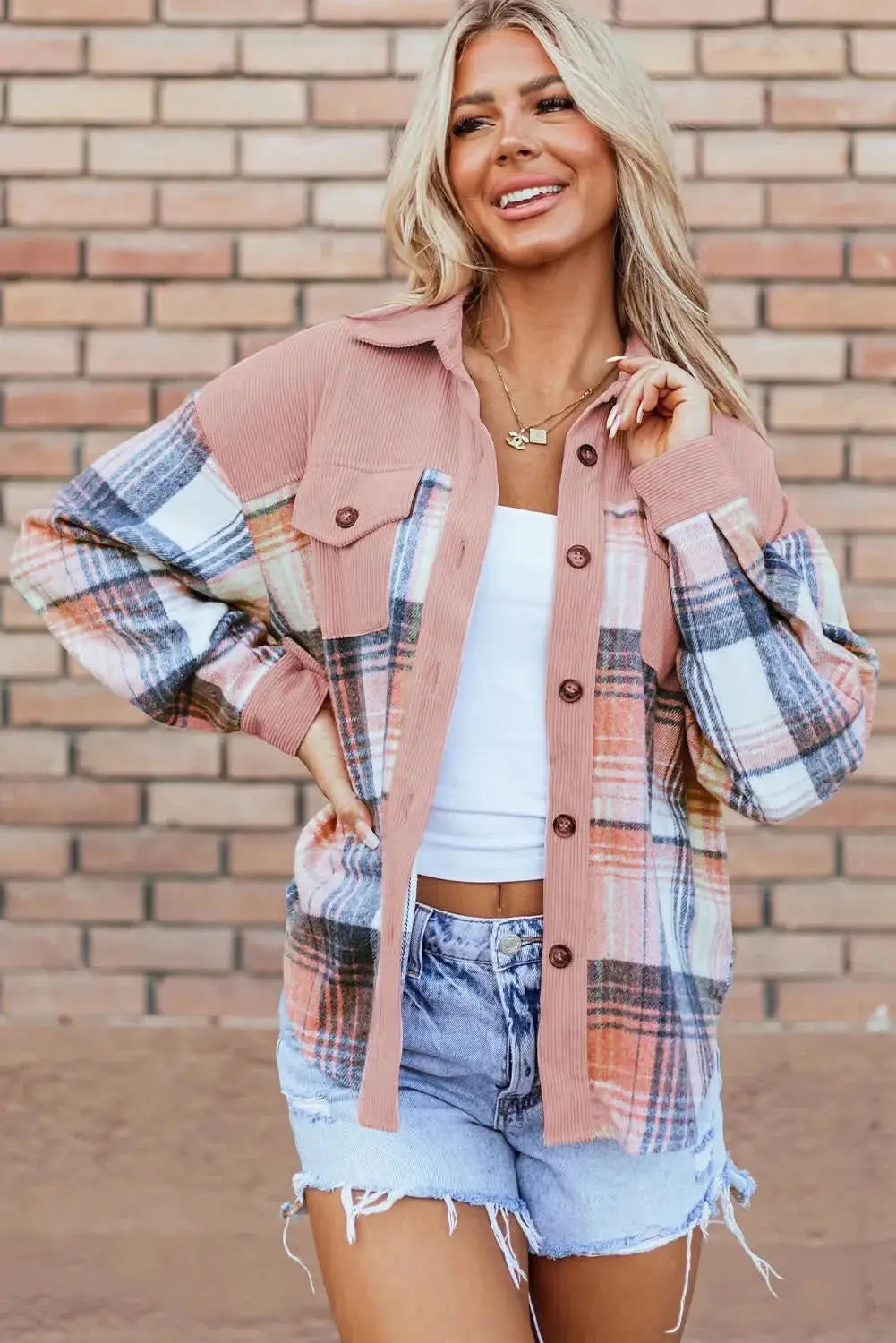 Trendsi Plaid Shacket With Pockets — Casual Fall Jacket