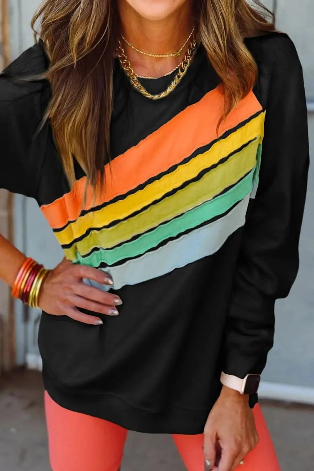 Sweatshirts & Hoodies Trendsi Colorblock Long Sleeve Sweatshirt