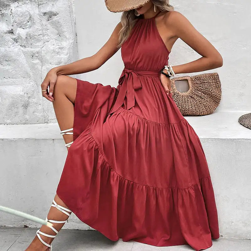 Vestido halter de color liso para mujer