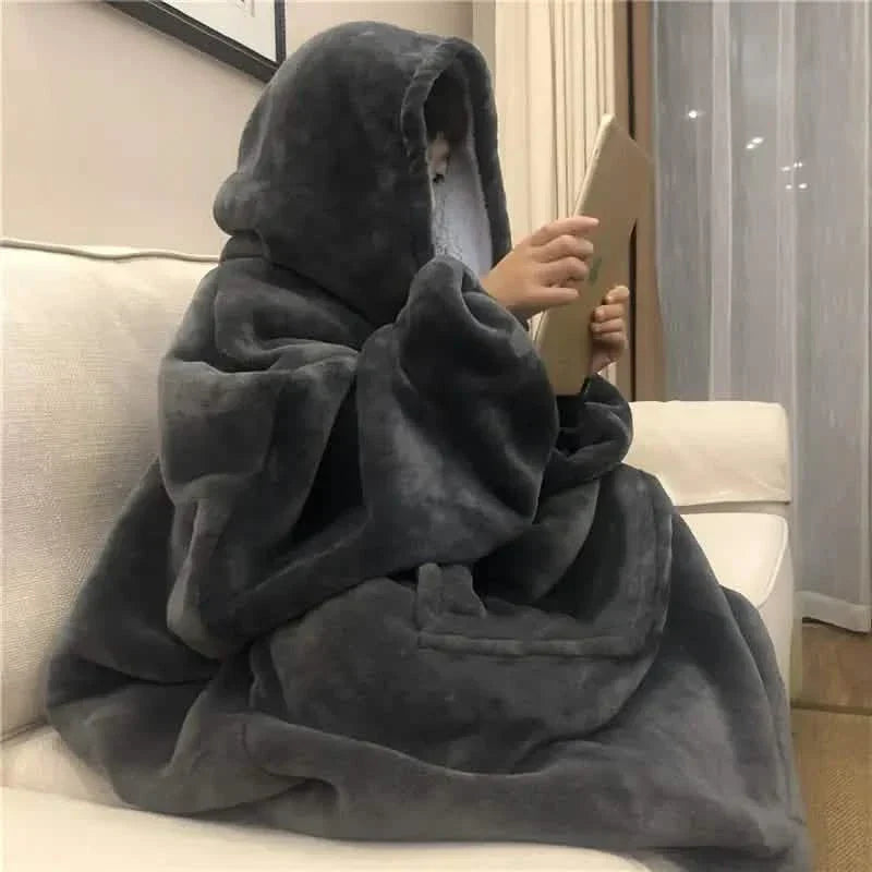 Ultra-Soft Sherpa Fleece Hoodie Blanket - Cozy Oversized Wearable Snuggle Sweatshirt